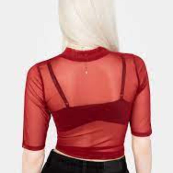 Disturbia Women's Jinx Mesh Short Sleeve Crop Red Size 8 - Picture 5 of 5